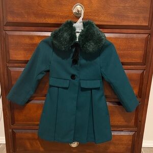 Kids Green Coat with Faux Fur Collar